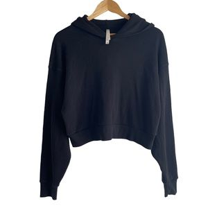 Babaton Black Waffle Knit Cropped Hoodie Size Large